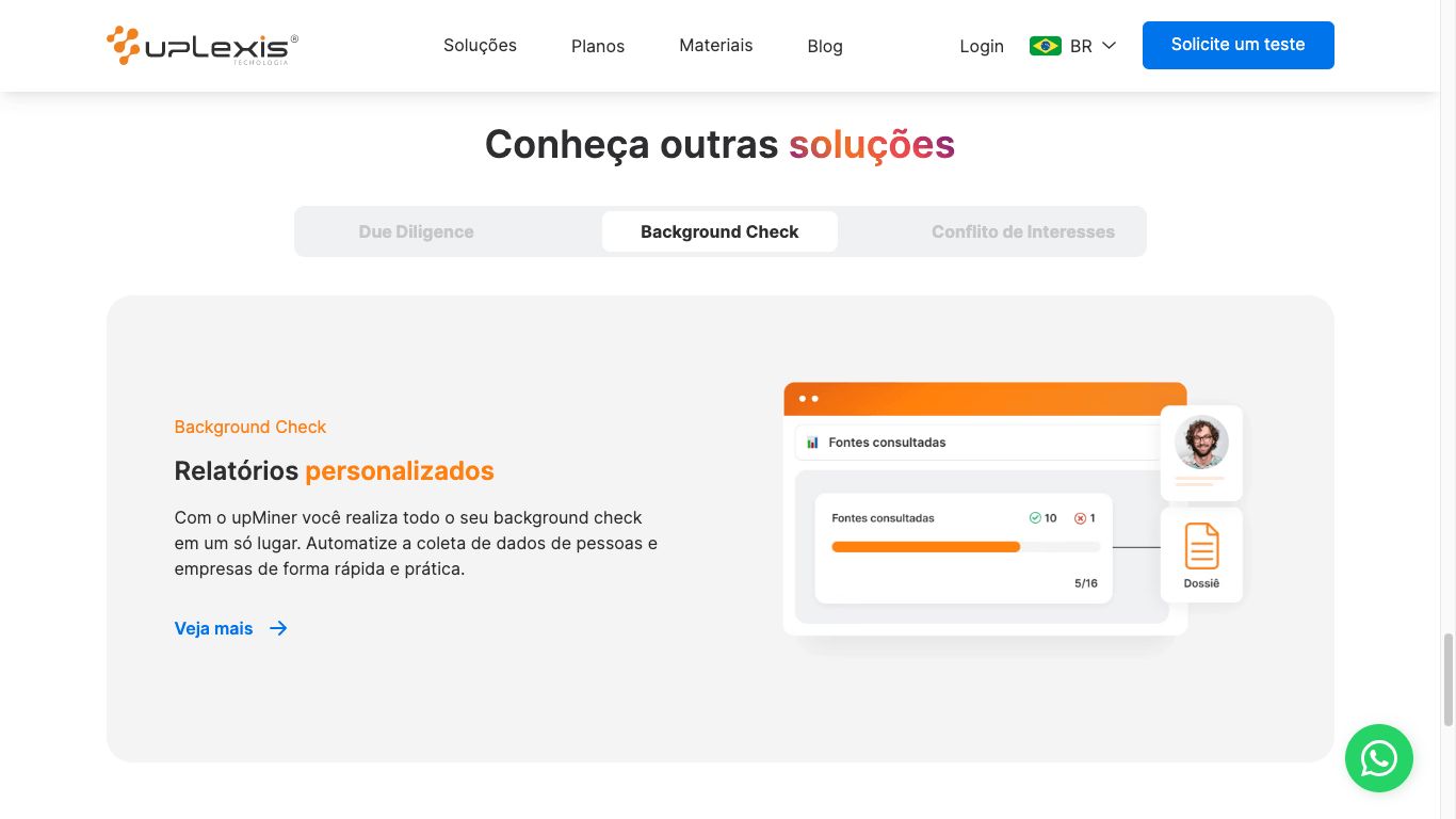 Detalhes de uma seção do site da UpLexis