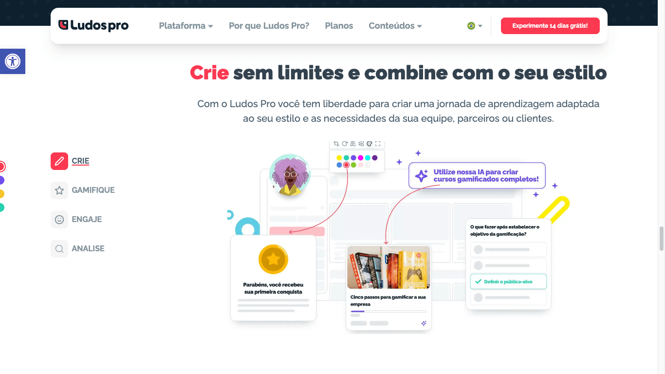 Detalhes de uma seção com navegação lateral do site da Ludos Pro