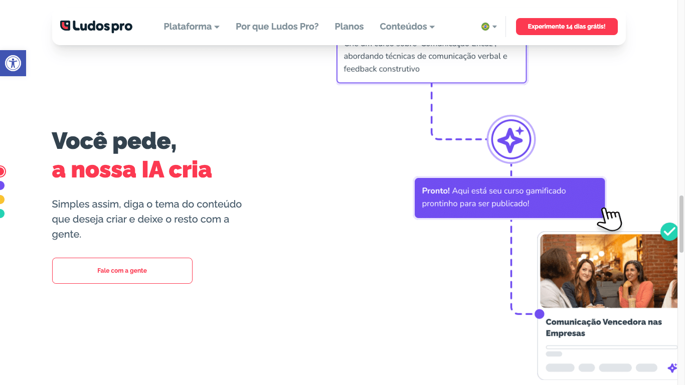 Detalhes de uma seção do site da Ludos Pro